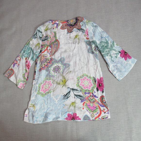 Soft Surroundings Top Womens M Aquatic Blue Florent Tunic Beaded Beachy Boho NWT - Picture 5 of 11